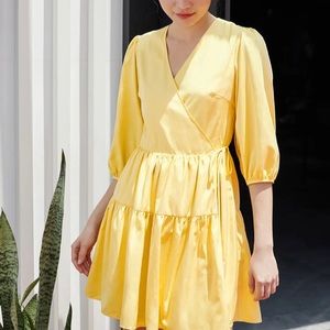 Love Bonito Yellow Wrap Dress